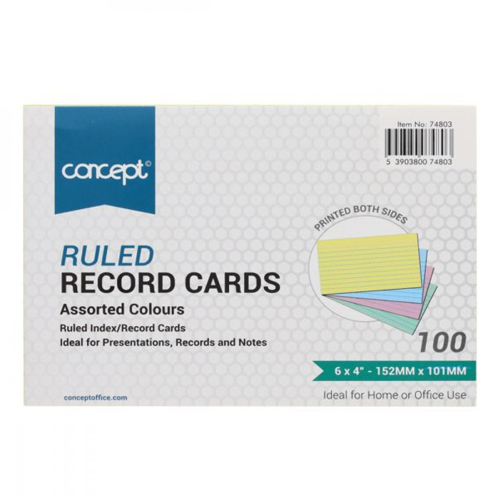 Record Cards Pk 100 Coloured 6X4