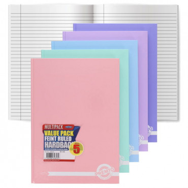 A4 HARDCOVER NOTEBOOK PACK OF 5 PASTEL