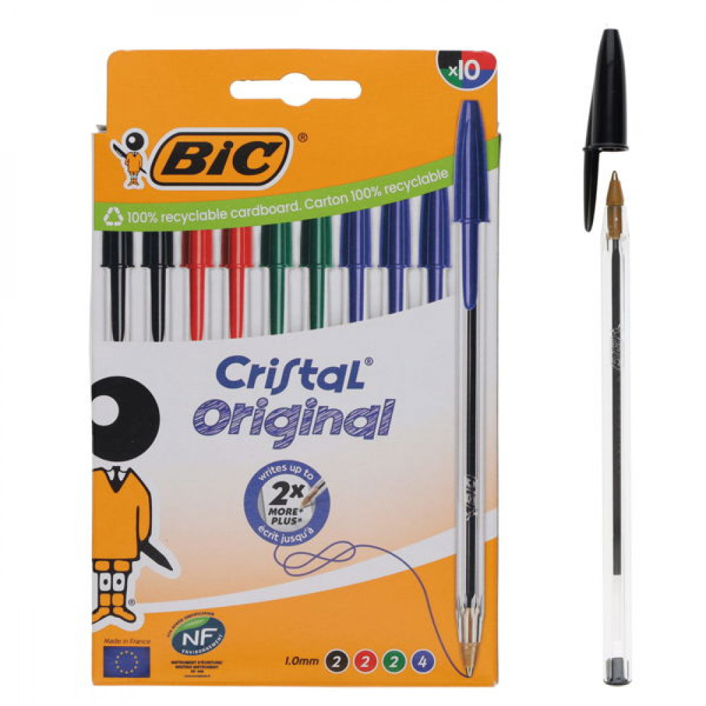 Cristal Ballpoint Pens  Assorted colours pkt 10