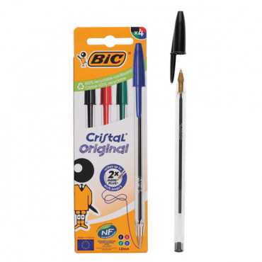 Cristal Ballpoint Pens  Assorted colours pkt 4