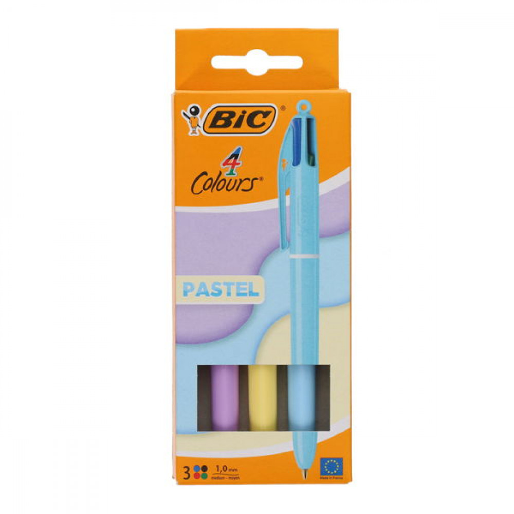 Pkt.3 4 Colour Ballpoint Pen - Pastel Barrel