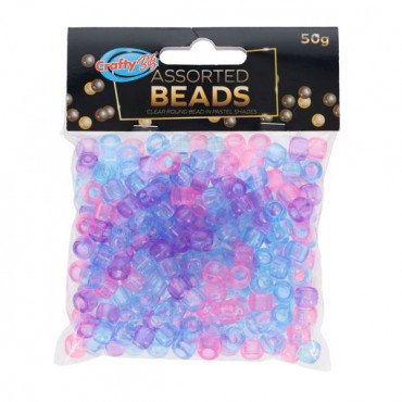 Round Clear Pastel Beads 50g assorted