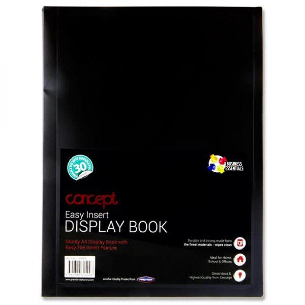 Concept A4 30 Pocket Easy Insert Display Book  Bla