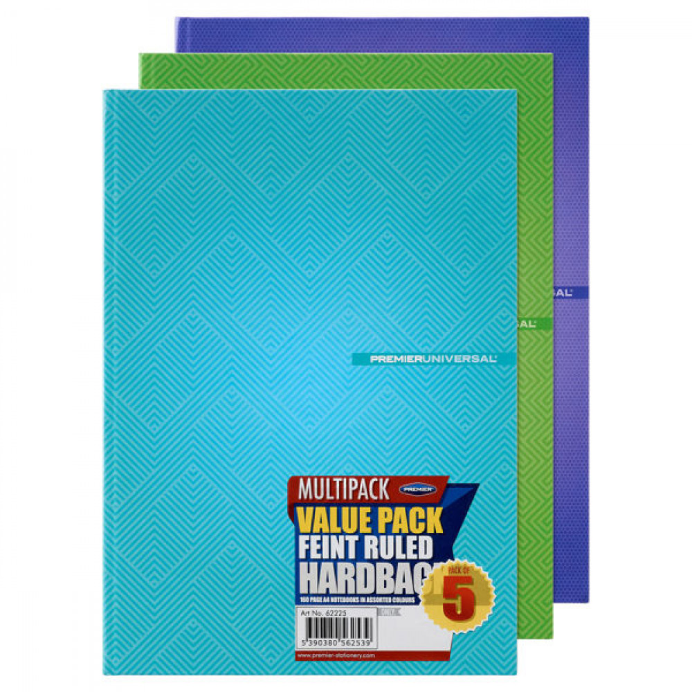 A4 160pg Hardcover Notebook Pkt.5 Assorted colours