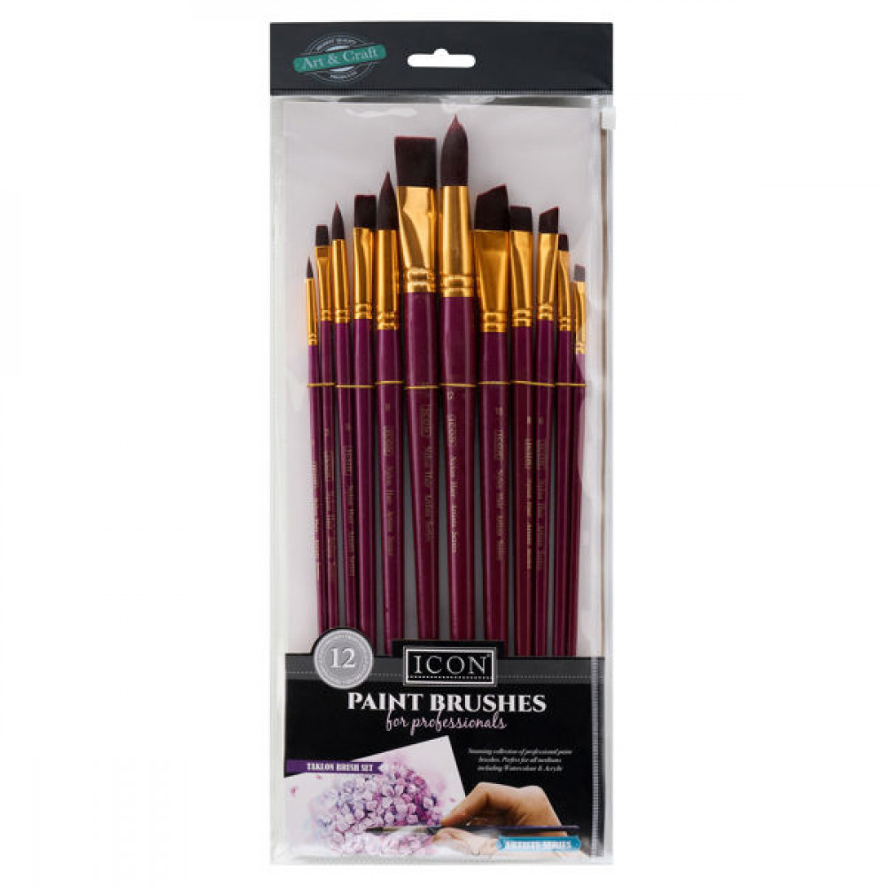 12Pce Long Handle Brush Set  Firm Burgundy