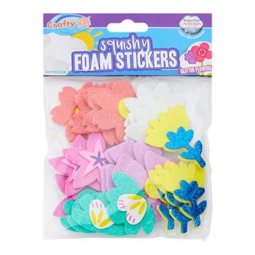 Pkt.24 Squishy Foam Stickers - Glitter Flowers