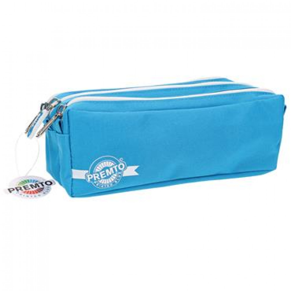 Premto 3 Pocket Pencil Case - Printer Blue