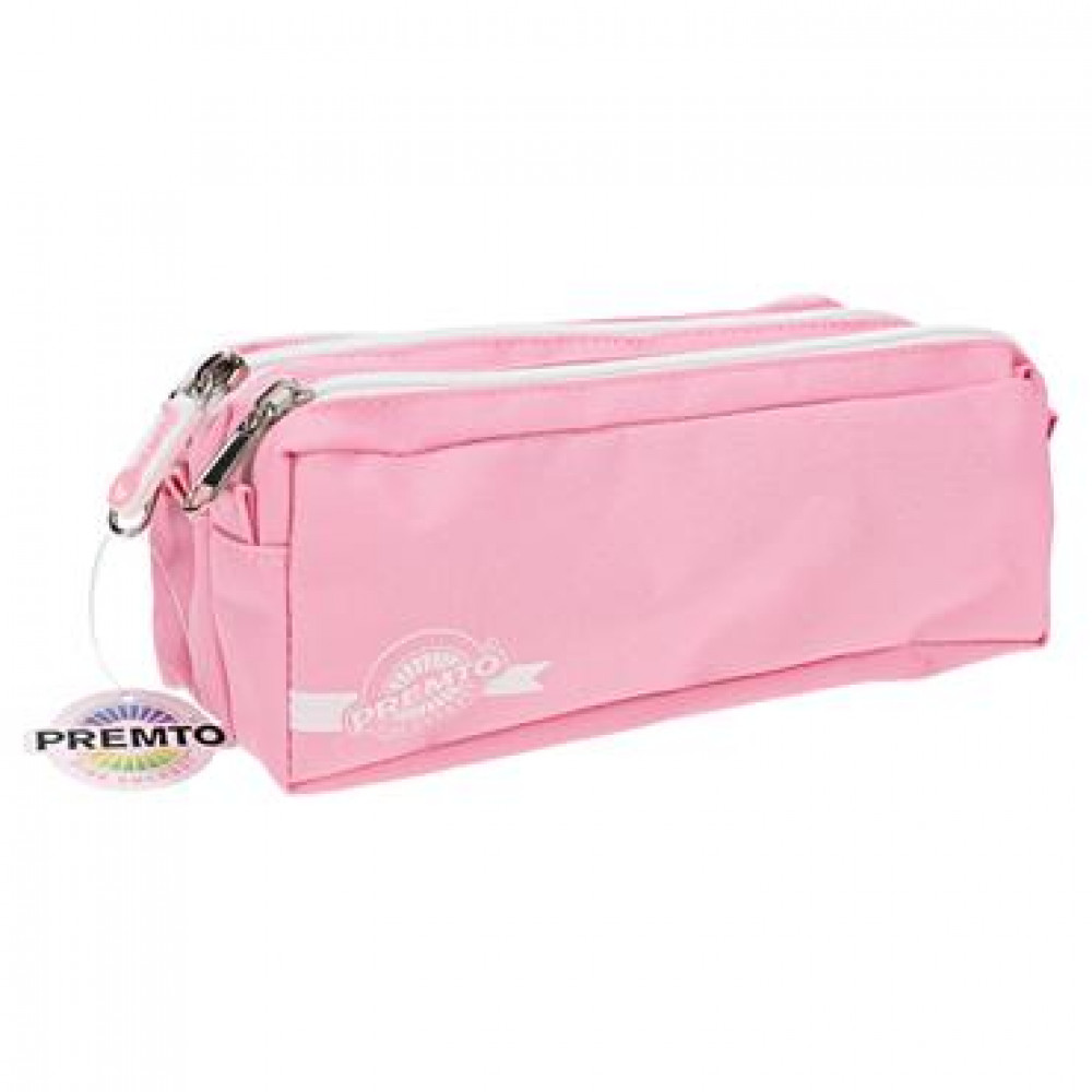 Premto Pastel 3 Pocket Pencil Case - Pink Sherbert