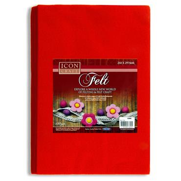 Felt Sheets A4 Red Pk 10